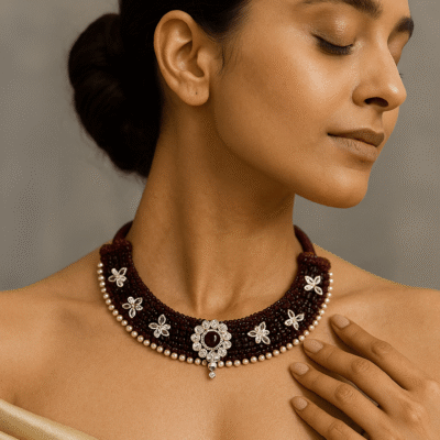Maroon Crystal Beaded Choker